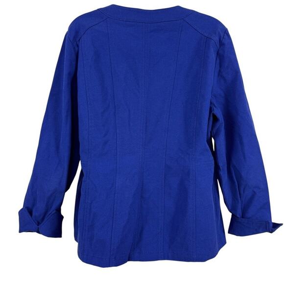 Chicos Alicia Textured Jacket Blazer Stretch Cotton Blend Blue Womens sz 2 / L - Picture 14 of 16